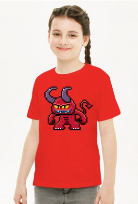Pixel Art - Potwór Diabeł - styl retro - grafika inspirowana grą Minecraft / Warcraft / Diablo - dziewczynka koszulka