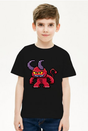 Pixel Art - Potwór Diabeł - styl retro - grafika inspirowana grą Minecraft / Warcraft / Diablo - chłopiec koszulka
