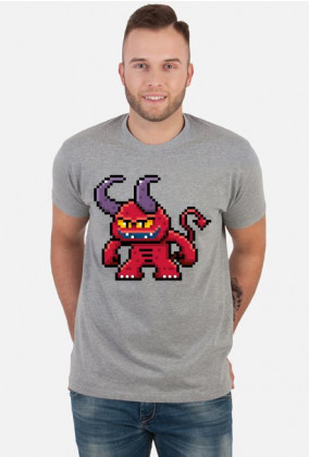 Pixel Art - Potwór Diabeł - styl retro - grafika inspirowana grą Minecraft / Warcraft / Diablo - męska koszulka