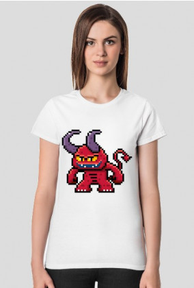 Pixel Art - Potwór Diabeł - styl retro - grafika inspirowana grą Minecraft / Warcraft / Diablo - damska koszulka