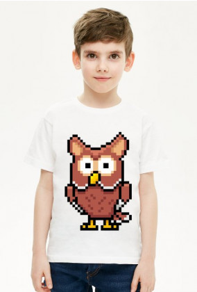 Pixel Art - Sowa - styl retro - 8 bit - grafika inspirowana grą Minecraft - chłopiec koszulka