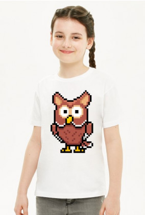 Pixel Art - Sowa - styl retro - 8 bit - grafika inspirowana grą Minecraft - dziewczynka koszulka