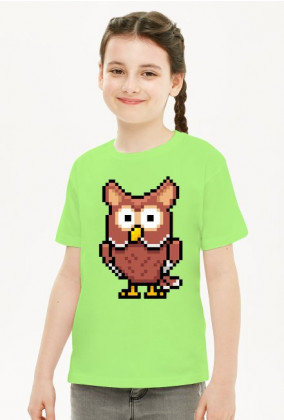 Pixel Art - Sowa - styl retro - 8 bit - grafika inspirowana grą Minecraft - dziewczynka koszulka