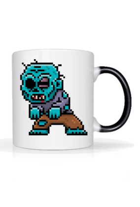 Pixel Art - Zombie - styl retro - 8 bit - grafika inspirowana grą Minecraft - magiczny kubek