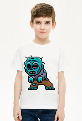 Pixel Art - Zombie - styl retro - 8 bit - grafika inspirowana grą Minecraft - chłopiec koszulka