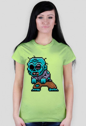 Pixel Art - Zombie - styl retro - 8 bit - grafika inspirowana grą Minecraft - damska koszulka