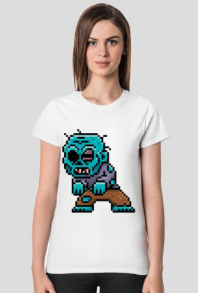 Pixel Art - Zombie - styl retro - 8 bit - grafika inspirowana grą Minecraft - damska koszulka