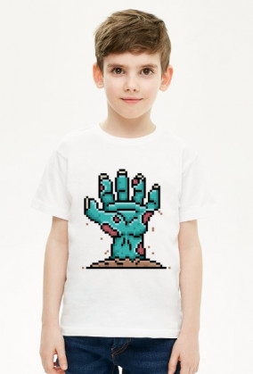 Pixel Art - ręka Zombie - styl retro - 8 bit - grafika inspirowana grą Minecraft - chłopiec koszulka