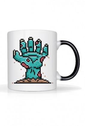 Pixel Art - ręka Zombie - styl retro - 8 bit - grafika inspirowana grą Minecraft - magiczny kubek