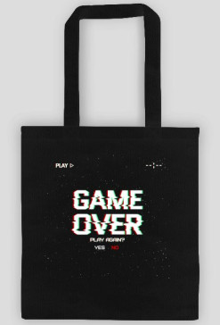 Pixel Art - Game Over Play again Yes/No - styl retro - glitch - 8 bit - grafika inspirowana grą Minecraft - torba