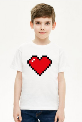 Pixel Art - Czerwone Serce - styl retro - 8 bit - inspirowane starą grafiką, taką jaka występuje w grze Minecraft - chłopiec koszulka