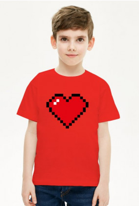 Pixel Art - Czerwone Serce - styl retro - 8 bit - inspirowane starą grafiką, taką jaka występuje w grze Minecraft - chłopiec koszulka