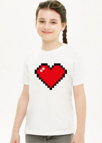 Pixel Art - Czerwone Serce - styl retro - 8 bit - inspirowane starą grafiką, taką jaka występuje w grze Minecraft - dziewczynka koszulka