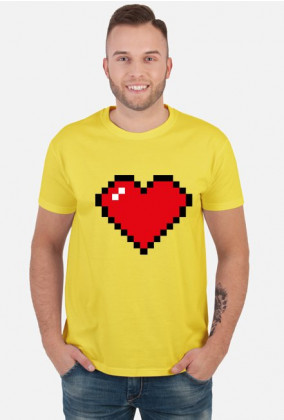 Pixel Art - Czerwone Serce - styl retro - 8 bit - inspirowane starą grafiką, taką jaka występuje w grze Minecraft - męska koszulka