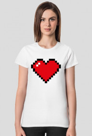 Pixel Art - Czerwone Serce - styl retro - 8 bit - inspirowane starą grafiką, taką jaka występuje w grze Minecraft - damska koszulka