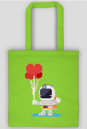 Pixel Art - astronauta z balonami - styl retro - 8 bit - grafika inspirowana grą Minecraft - torba
