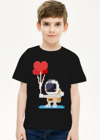 Pixel Art - astronauta z balonami - styl retro - 8 bit - grafika inspirowana grą Minecraft - chłopiec koszulka