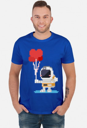 Pixel Art - astronauta z balonami - styl retro - 8 bit - grafika inspirowana grą Minecraft - męska koszulka