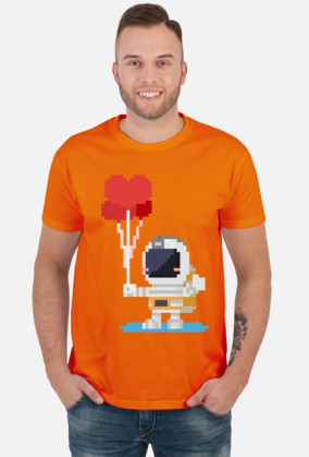 Pixel Art - astronauta z balonami - styl retro - 8 bit - grafika inspirowana grą Minecraft - męska koszulka