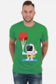 Pixel Art - astronauta z balonami - styl retro - 8 bit - grafika inspirowana grą Minecraft - męska koszulka