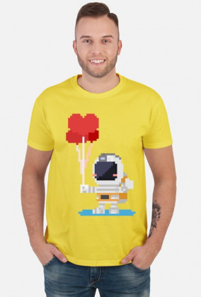 Pixel Art - astronauta z balonami - styl retro - 8 bit - grafika inspirowana grą Minecraft - męska koszulka