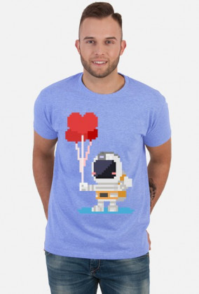 Pixel Art - astronauta z balonami - styl retro - 8 bit - grafika inspirowana grą Minecraft - męska koszulka
