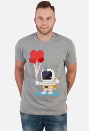 Pixel Art - astronauta z balonami - styl retro - 8 bit - grafika inspirowana grą Minecraft - męska koszulka