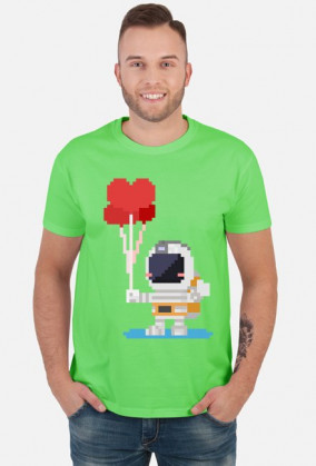 Pixel Art - astronauta z balonami - styl retro - 8 bit - grafika inspirowana grą Minecraft - męska koszulka