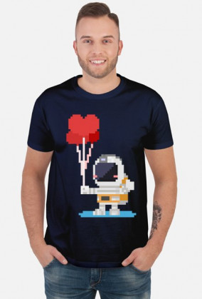 Pixel Art - astronauta z balonami - styl retro - 8 bit - grafika inspirowana grą Minecraft - męska koszulka