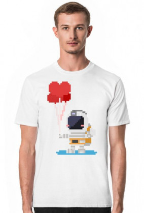 Pixel Art - astronauta z balonami - styl retro - 8 bit - grafika inspirowana grą Minecraft - męska koszulka