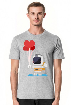 Pixel Art - astronauta z balonami - styl retro - 8 bit - grafika inspirowana grą Minecraft - męska koszulka