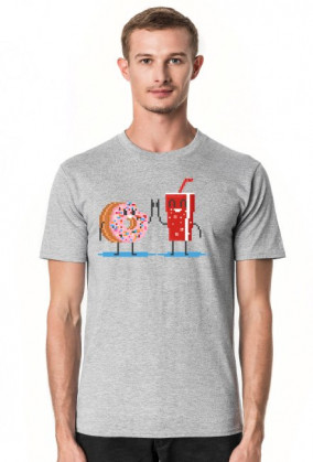 Pixel Art - pączek i cola kciuk do góry - styl retro - 8 bit - grafika inspirowana grą Minecraft - męska koszulka