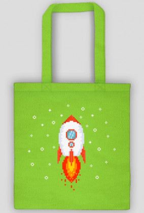 Pixel Art - Rakieta w kosmosie - styl retro - 8 bit - grafika inspirowana grą Minecraft - torba