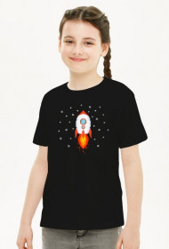 Pixel Art - Rakieta w kosmosie - styl retro - 8 bit - grafika inspirowana grą Minecraft - dziewczynka koszulka