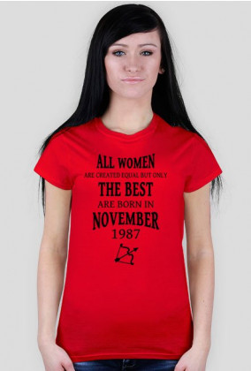 Urodzony w urodziny - czarny napis retro 2 - All Women are created equal but only the best are born in November 1987 - Listopad - znak zodiaku strzelec - idealne na prezent - koszulka