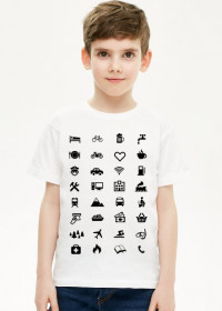Koszulka podróżnika, Podróżnicza koszulka z 34 ikonkami dzięki którym, porozumiesz się w każdym kraju.