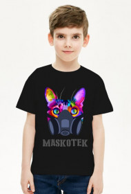 Maskotek - kolorowy kot - maska gazowa - retro - vintage - postapo - apokalipsa - chłopiec koszulka