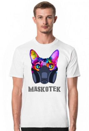 Maskotek - kolorowy kot - maska gazowa - retro - vintage - postapo - apokalipsa - męska koszulka