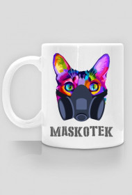 Maskotek - kolorowy kot - maska gazowa - retro - vintage - postapo - apokalipsa - kubek