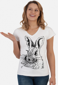 Koszulka damska z dekoltem i motywem królika