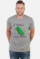 T-Rex dinozaur król hands up in the air