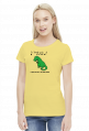T-Rex dinozaur król hands up in the air
