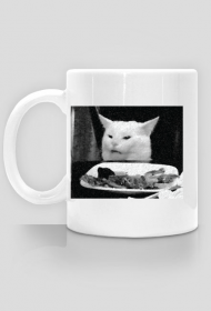 Kot jedzący sałatę - kubek, czarno-biały