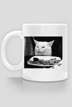 Kot jedzący sałatę - kubek, czarno-biały