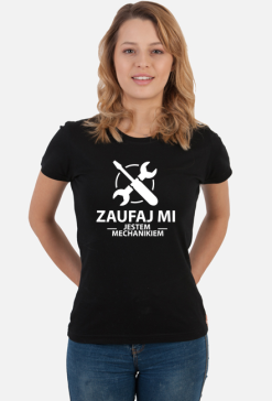 Koszulka damska ciemna - Zaufaj mi jestem mechanikiem
