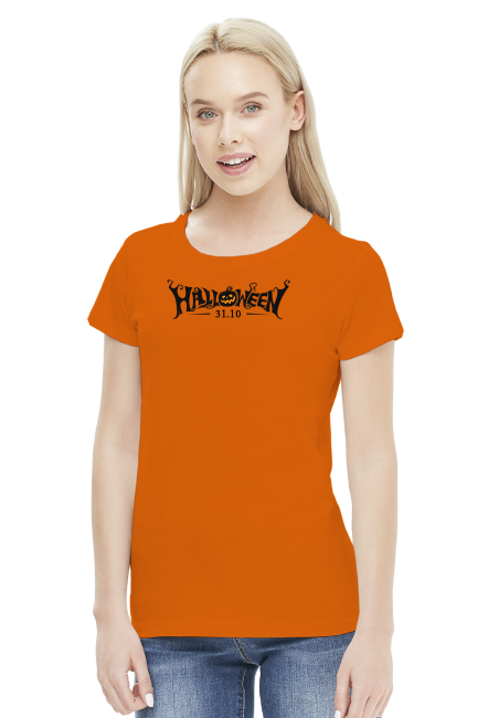 Upiorny napis Halloween i data 31.10 - grafika - komiks - męska koszulka