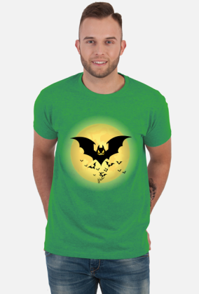 Lecący nietoperz - wampir - Drakula - sylwetka - grafika - komiks - Halloween - męska koszulka