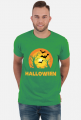 Upiorny napis Halloween i straszna sceneria - grafika - księżyc - nietoperz - komiks - męska koszulka