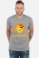 Upiorny napis Halloween i straszna sceneria - grafika - księżyc - nietoperz - komiks - męska koszulka