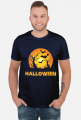 Upiorny napis Halloween i straszna sceneria - grafika - księżyc - nietoperz - komiks - męska koszulka